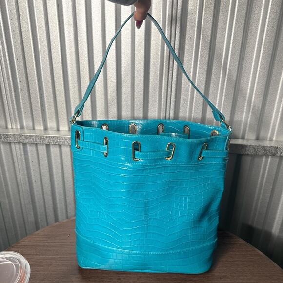 Turquoise emboss crocodile hobo large bag - Picture 3 of 7